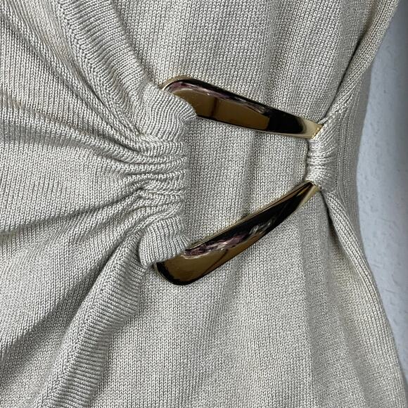 Cache Y2K Tan Knit Surplice Top Gold Buckle Long Sleeve Size S Festival Vintage - Picture 4 of 5